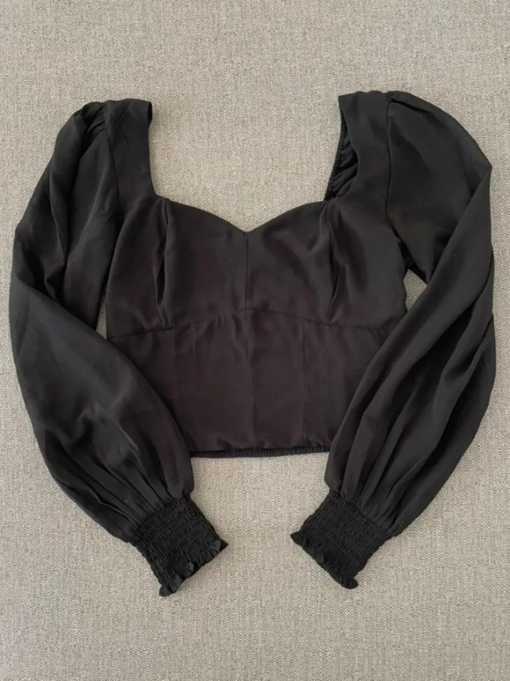 Abercrombie & Fitch Sz M Black Smocked Sheer Long Sleeve Crop Blouse Whimsigoth